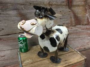 lot 18 image: Whimsical Hand Crafted Metal Cow