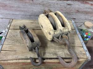 lot 57 image: Antique Wooden Pulleys