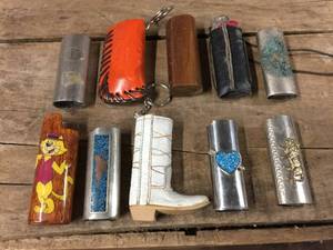 lot 65 image: Vintage Lighter Cases - Wood - Turquois - Leather - Metal