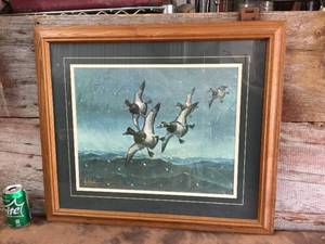lot 132 image: Les Kouba Framed Bluebills Wildlife Print