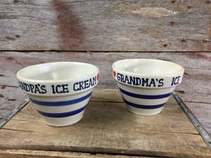 lot 169 image: Set R.R.P. Co. Grandmas-Grandpas ICE Cream Pottery Bowls