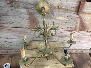 lot 172 image: Antique Sculpted Brass Hanging Lamp
