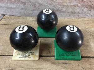 lot 178 image: 3 Vintage 8-Ball Table Lighters - Advertiser