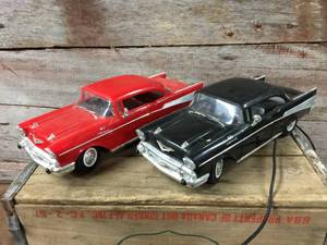 lot 201 image: Pair Vintage New Bright RC 57 Chevy Cars