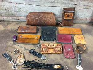 lot 273 image: Vintage Leather Cases - Wallets - Fobs - Tooled Leather