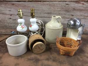 lot 281 image: Vintage Butter Press - Longaberger - Crocks - Lamps, Nemadji