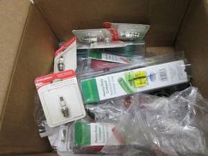 lot 385 image: box of sparkplugs and weed whip str...