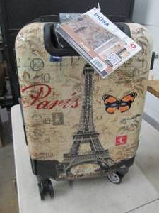 lot 104 image: Paris prints rolling suitcase, open...