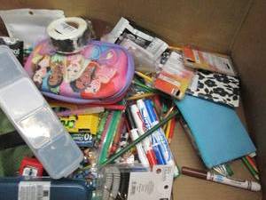 lot 188 image: box of crayons, markers and other s...