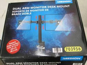 lot 340 image: Dual arm monitor desk mount, open b...