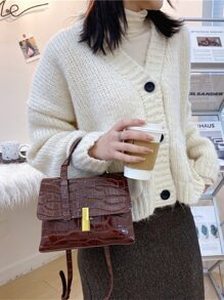 lot 5 image: Croc Embossed Flap Satchel Bag