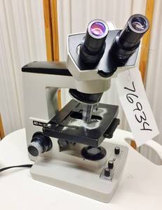 lot 11 image: American Optical AO Micro Star One Hundred Power Light Up Binocular Microscope With 3 Objectives - Good Working Condition