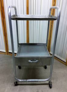 lot 19 image: Stainless Steel Mobile Instrument Tray with Drawer