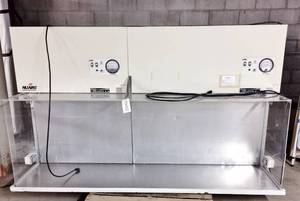 lot 54 image: Huge 4 Plus 3 Nuaire Laminar Flow Fume Hood With Stand - Great Working Condition 6 Side Tested & Certified As Working 620 - Has Electrical Plugins On Both Sides Of Plexiglass