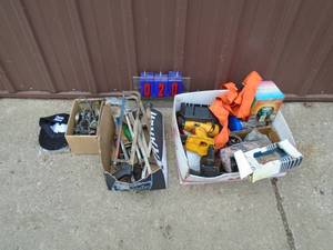 Box of misc tools  & hardware. As shown.