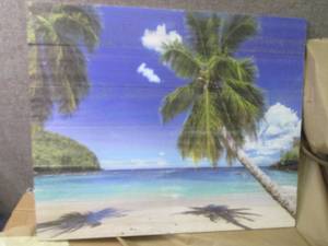 lot 105 image: Beach Scene Wood Slat Wall Art - 22...