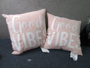 lot 169 image: 2 - Good Vibes 17x17 inch Throw Pil...