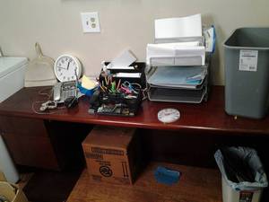 lot 300 image: Solid Wood 2 Section Office Desk Wi...