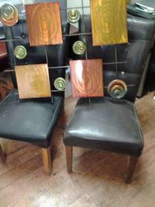 lot 301 image: (2) Chairs and Beautiful Metal Wall...