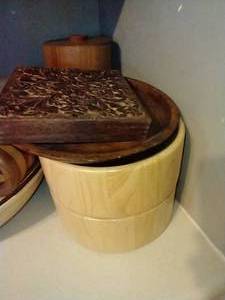 lot 169 image: Countertop Full of Wooden Dishes