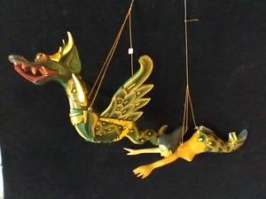 lot 414 image: Balinese Wooden Mobiles - Dragon & Mermaid