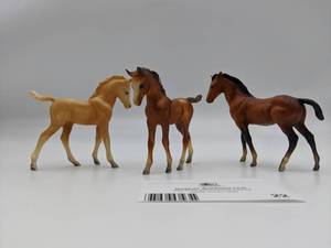 lot 100-BREYER-22 image: Vintage Breyer Arabian Stallion & Thoroughbred Standing Foal And Spanish Mustang Realistic Replica