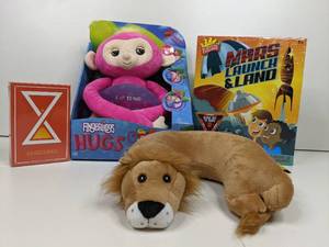 lot 57 image: Slumber Party Gift PackNEW In Boxes-Fingerlings Bella Monkey Plush Plush Dog Neck Pillow 59 Seconds Card Game Scientific Explorer Launch & Land