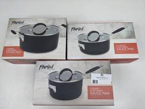 lot 03 image: Parini Sauce Pan Stackable 3 Piece SetNEW In Boxes $200 Value