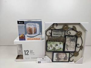 lot 06 image: Dinner Party Collection- Sylvania Food Processor, Martha Stewart 12 Wine Glasses, Family Metal Picture Frame New in Boxes $100 Value