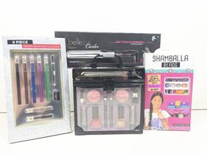 lot 13 image: Beauty Gift BundleNEW In Boxes-9 Piece Eyeliner-Brow Pencil Set The Color Workshop Make-up Set in Clear Carrying Case Multicolor Eyeshadow Palette,  Bellezza Titanium Curling Iron, Shamballa Bead Kit