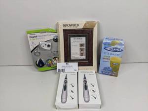 lot 14 image: Nifty Home Electronics-NEW in Boxes-Aries Digital Key Finder, Showbox Photo Viewer, 2 Massager Pens, Slushy Maker