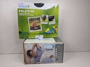 lot 15 image: Travel Sleep Collection NEW In Boxes- Aerobed Premier Classic Twin Bed, Munchkin Brica Fold N Go Travel Bassinet $150 Value