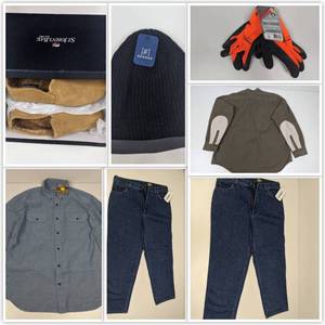 lot 32 image: Mens 7 Piece Collection- Carhartt, Cabellas and St Johns Bay Clothes and Slippers