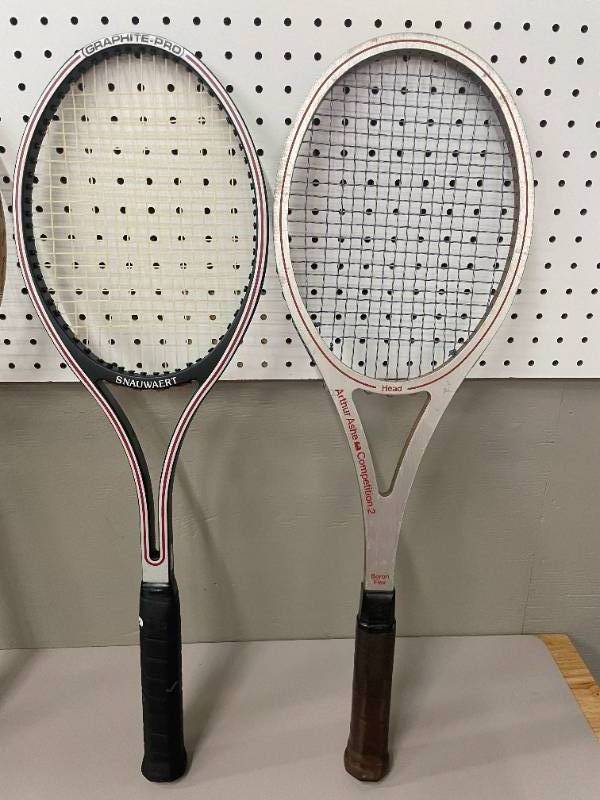 lot 47 image: Lot of 6 Vintage Tennis and Racquetball Rackets