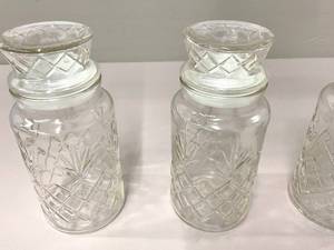 lot 17 image: Lot of 3 Vintage Mr Peanut Glass Canister Jars