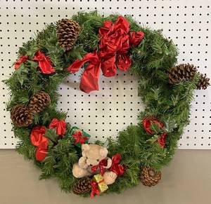 lot 28 image: Large Christmas Wreath with Teddy Bear