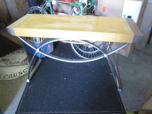 lot 4 image: (FS) Wood Top Metal Frame Table 50...