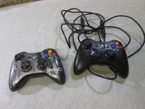 lot 23 image: (EC1) 2 XBox 360 Controllers 1 Wire...