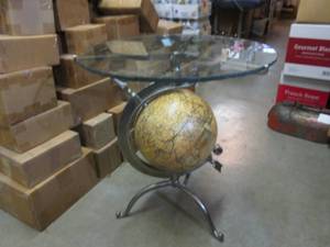 lot 42 image: (D-4) Thick Glass Top Table Heavy M...