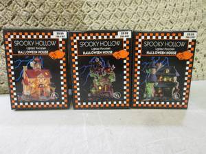 lot 204 image: (BS) 3 Spooky Hollow Lighted Porcel...