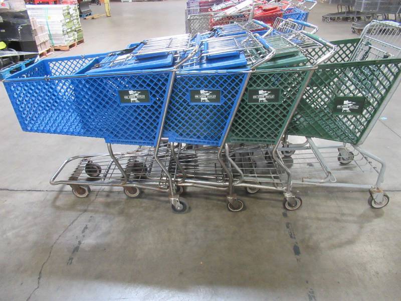 lot 118 image: WHOLESALE MIXED LOT OF (6) MISCELLANEOUS SHOPPING CARTS WITH PLASTIC BASKETS