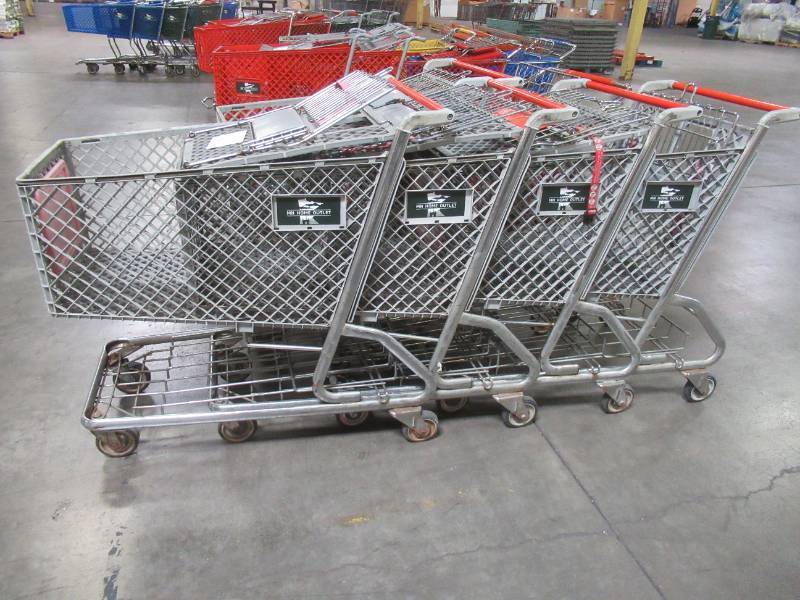 lot 121 image: WHOLESALE MIXED LOT OF (6) MISCELLANEOUS SHOPPING CARTS WITH PLASTIC BASKETS