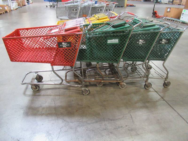 lot 123 image: WHOLESALE MIXED LOT OF (6) MISCELLANEOUS SHOPPING CARTS WITH PLASTIC BASKETS