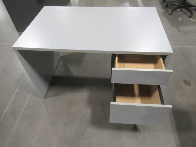 lot 101 image: 2 Drawer Office Desk in Grey - Slight Scratch and Dent.