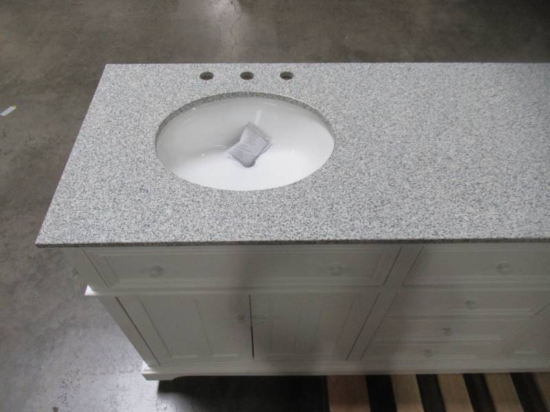 lot 136 image: Home Decorators Collection Fremont 72 in. W x 22 in. D Double Vanity in White with Granite Vanity Top in Grey with White Basin MD-V1792
