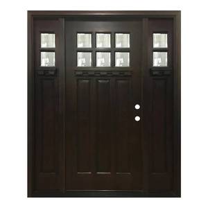 lot 139 image: Steves & Sons 60 in. x 80 in. Craftsman Bungalow 6 Lite Left-Hand Inswing Hickory Stained Wood Prehung Front Door 10 in. Sidelites, M3306_103610_HY_4ILH. - Some Scuff Marks on Door..