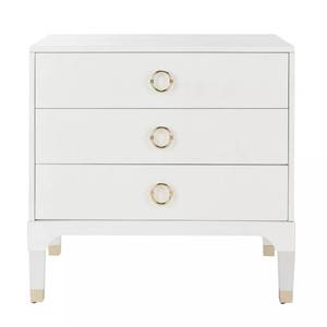 lot 245 image: (2) Safavieh Lorna 3 Drawer Nightstands. One needs some attention with the drawers not being on track.