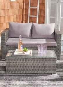 lot 246 image: Safavieh Machie Outdoor Living Loveseat and Table Set in Gray, PAT7508B-2BX. - LH Side needs to be assembled.