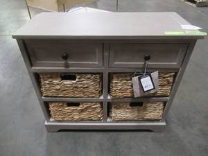 lot 243 image: Safavieh Herman White Washed Chest, AMH5702G - Some dings and loose on LH Side.