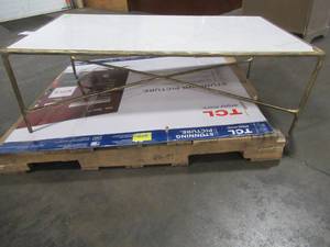 lot 244 image: Saravieh Jessa Rectangle Metal Coffee Table, SFV9500C - Chip in one corner of marble.